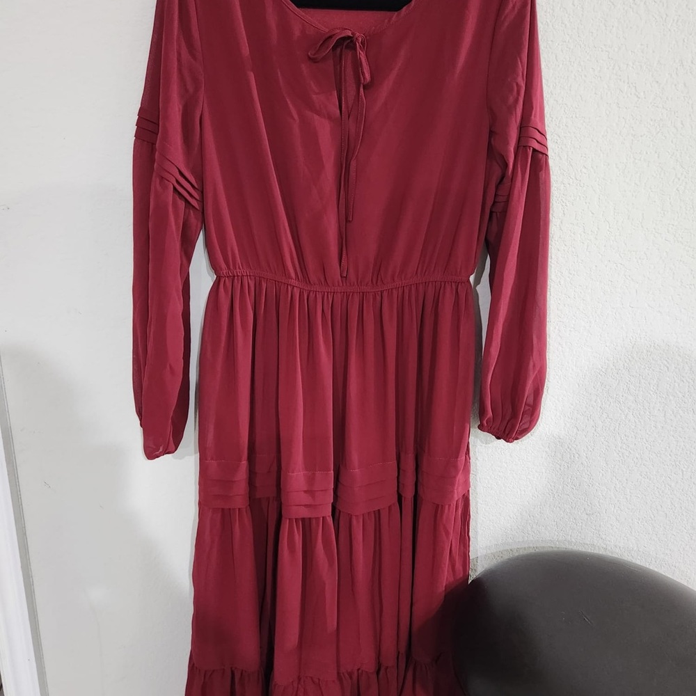 Elegant Long Sleeve Burgundy Dress